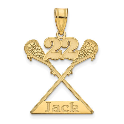 14K Yellow Gold Personalized Lacrosse Pendant