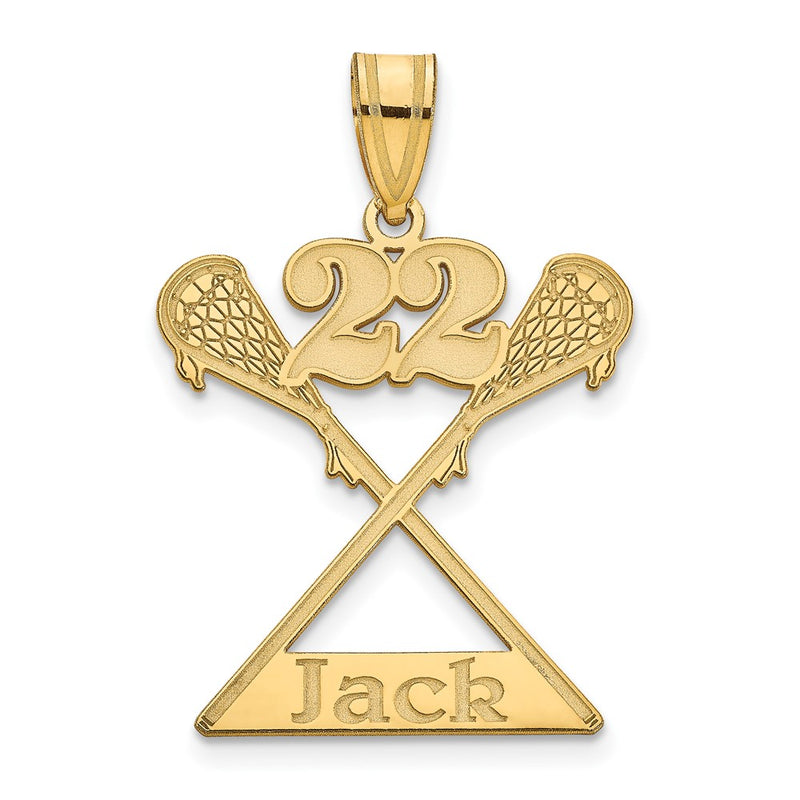 14K Yellow Gold Personalized Lacrosse Pendant