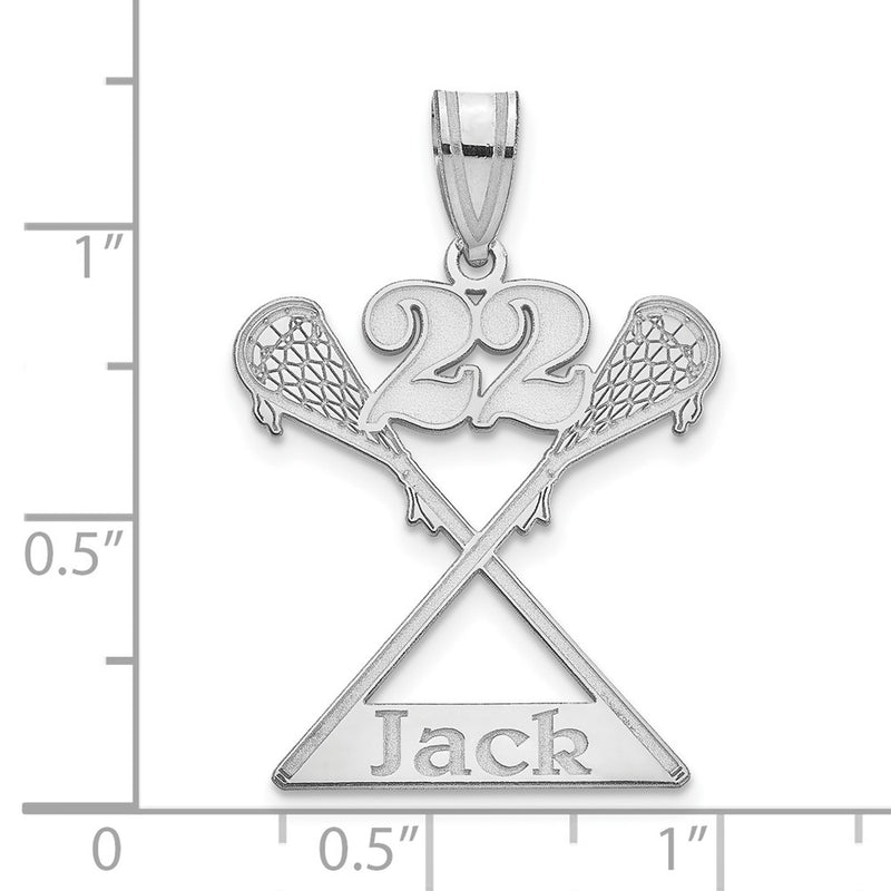 Sterling Silver Silver/Rhodium Plated Personalized Lacrosse Pendant