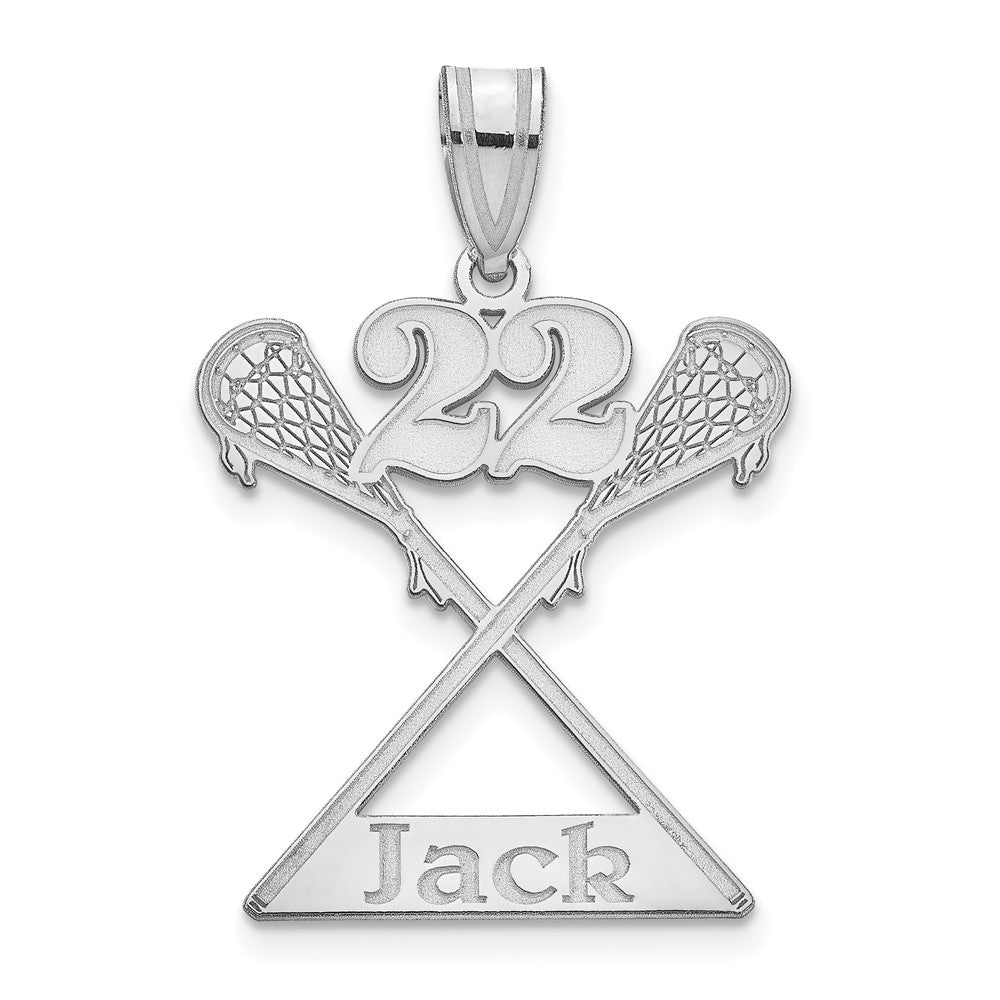 Sterling Silver Silver/Rhodium Plated Personalized Lacrosse Pendant