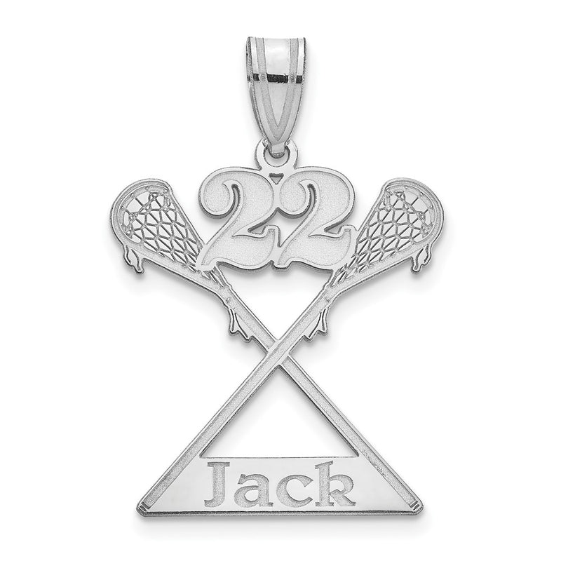 Sterling Silver Silver/Rhodium Plated Personalized Lacrosse Pendant