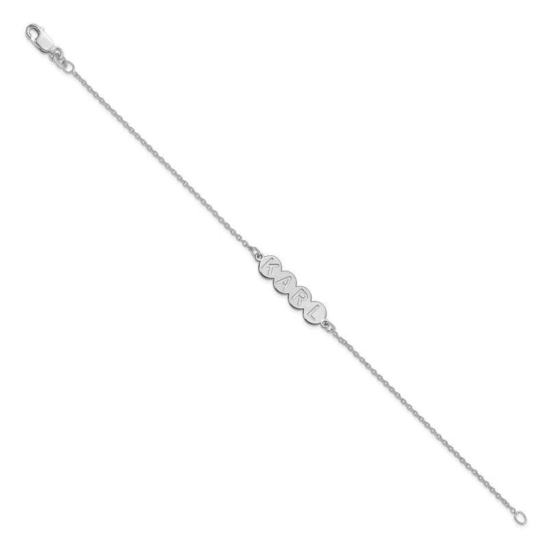 Sterling Silver Silver/Rhodium Plated 4 Letter Bubble Bracelet