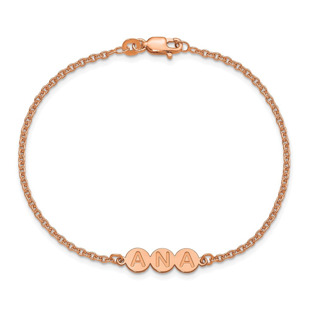 Rose Plated Sterling Silver/Rose 3 Letter Bubble Bracelet