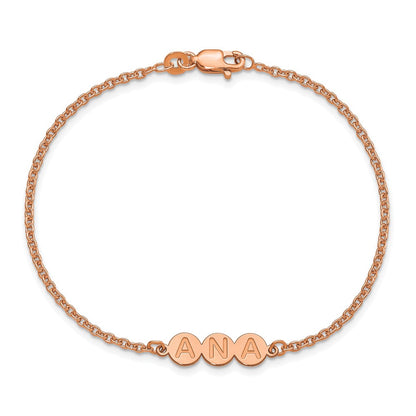 Rose Plated Sterling Silver/Rose 3 Letter Bubble Bracelet