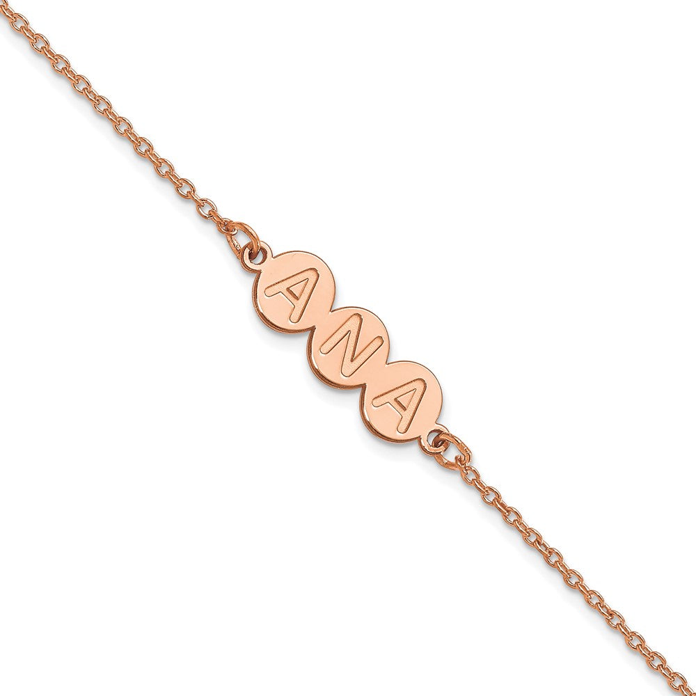 Rose Plated Sterling Silver/Rose 3 Letter Bubble Bracelet