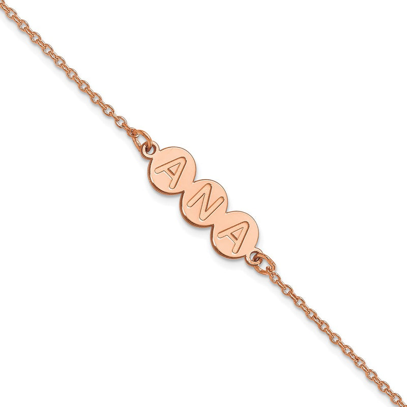 Rose Plated Sterling Silver/Rose 3 Letter Bubble Bracelet