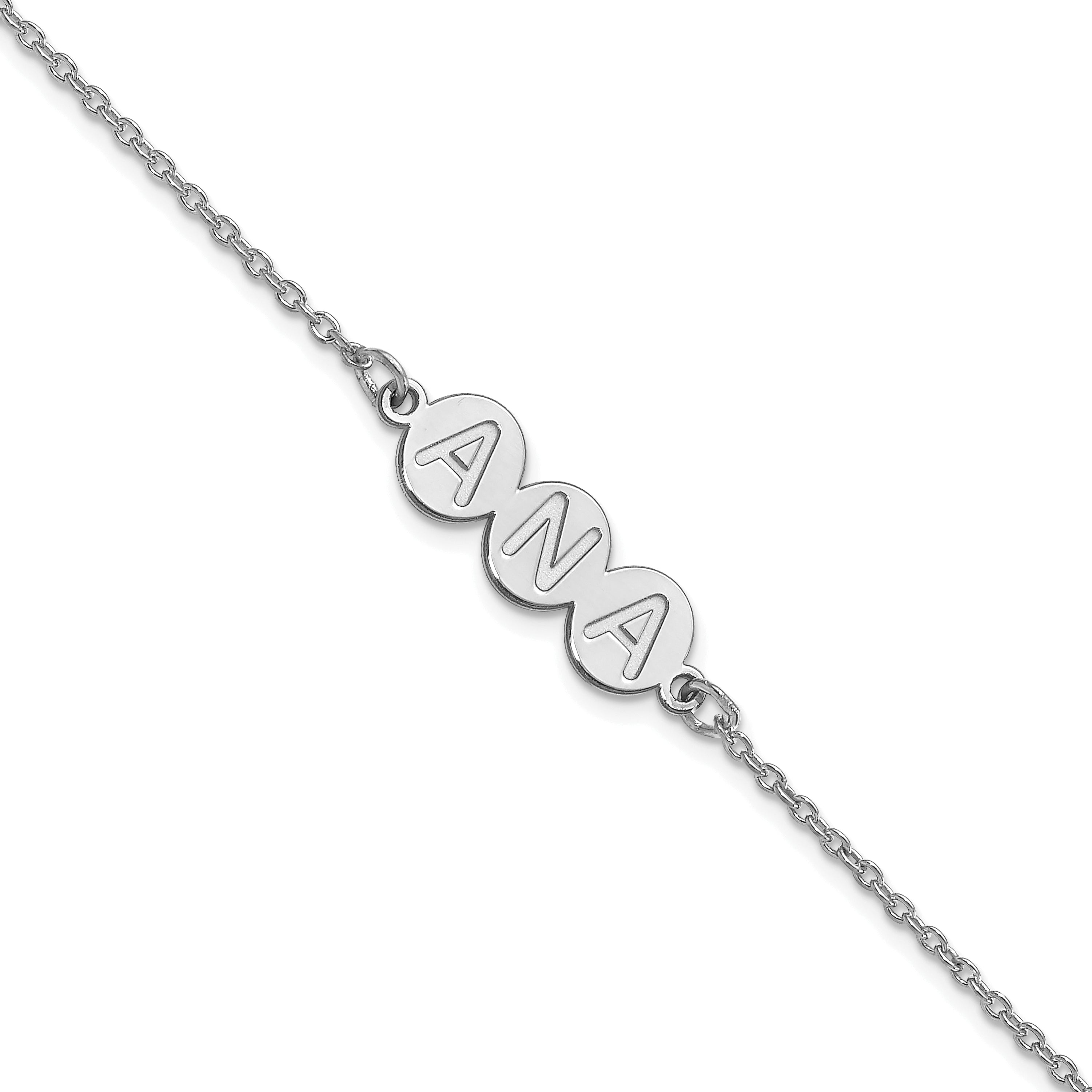 Sterling Silver Silver/Rhodium Plated 3 Letter Bubble Bracelet