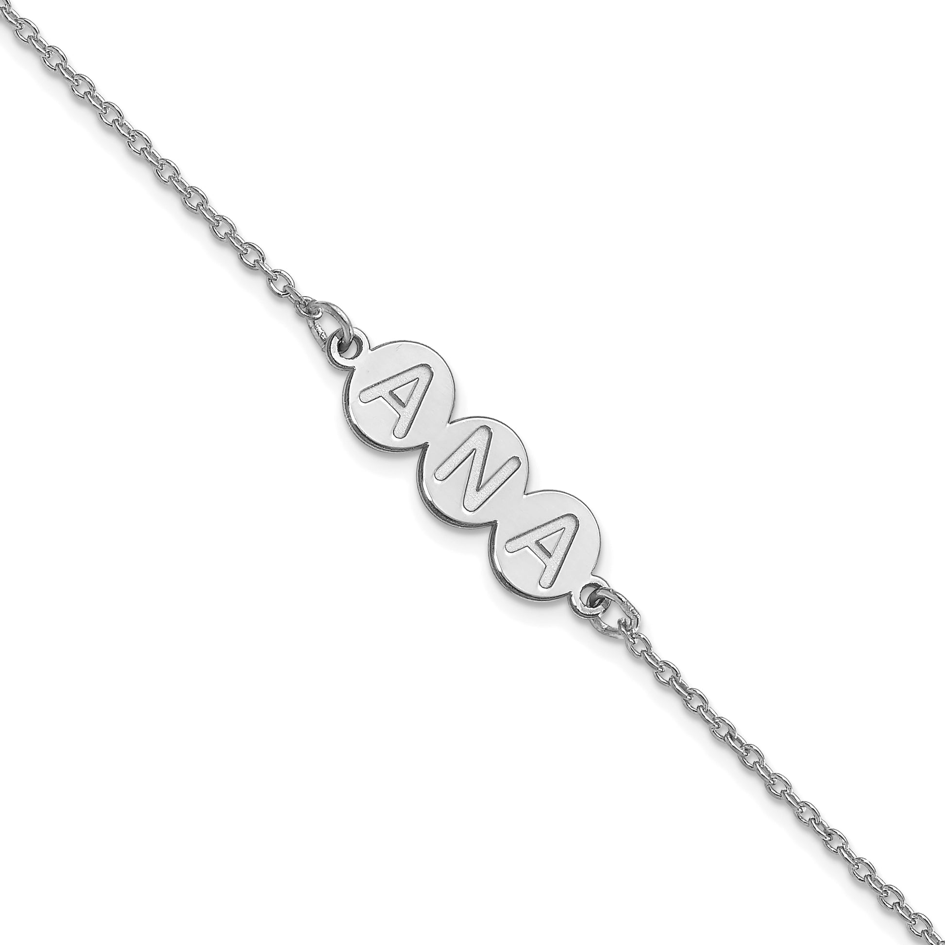 Sterling Silver Silver/Rhodium Plated 3 Letter Bubble Bracelet