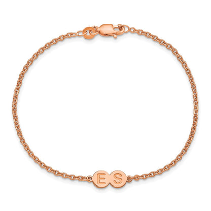 Rose Plated Sterling Silver/Rose 2 Letter Bubble Bracelet