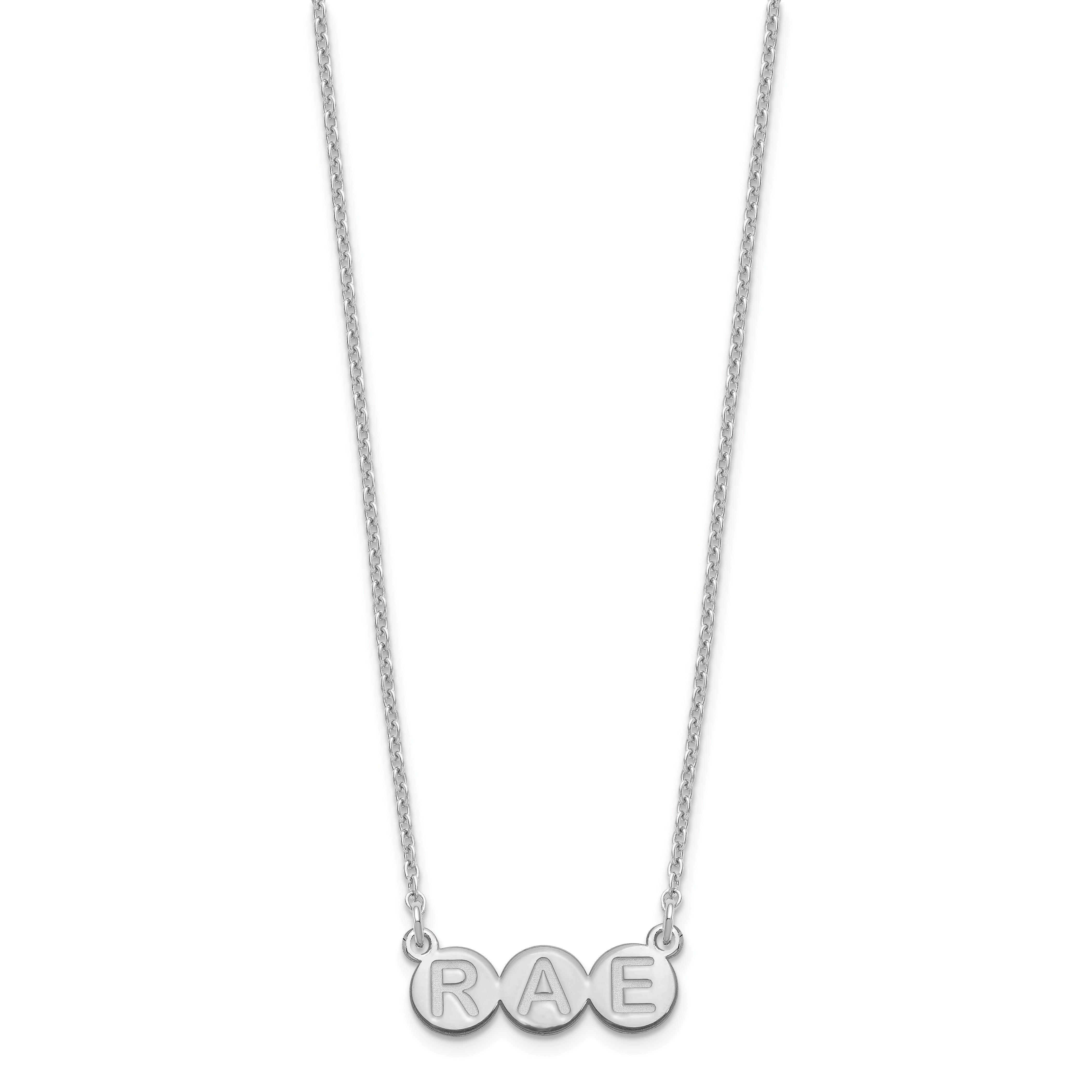 Sterling Silver Silver/Rhodium Plated 3 Letter Bubble Necklace