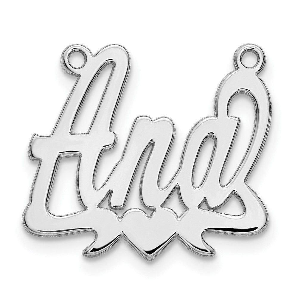 Sterling Silver Silver/Rhodium Plated Polished Heart Name Plate