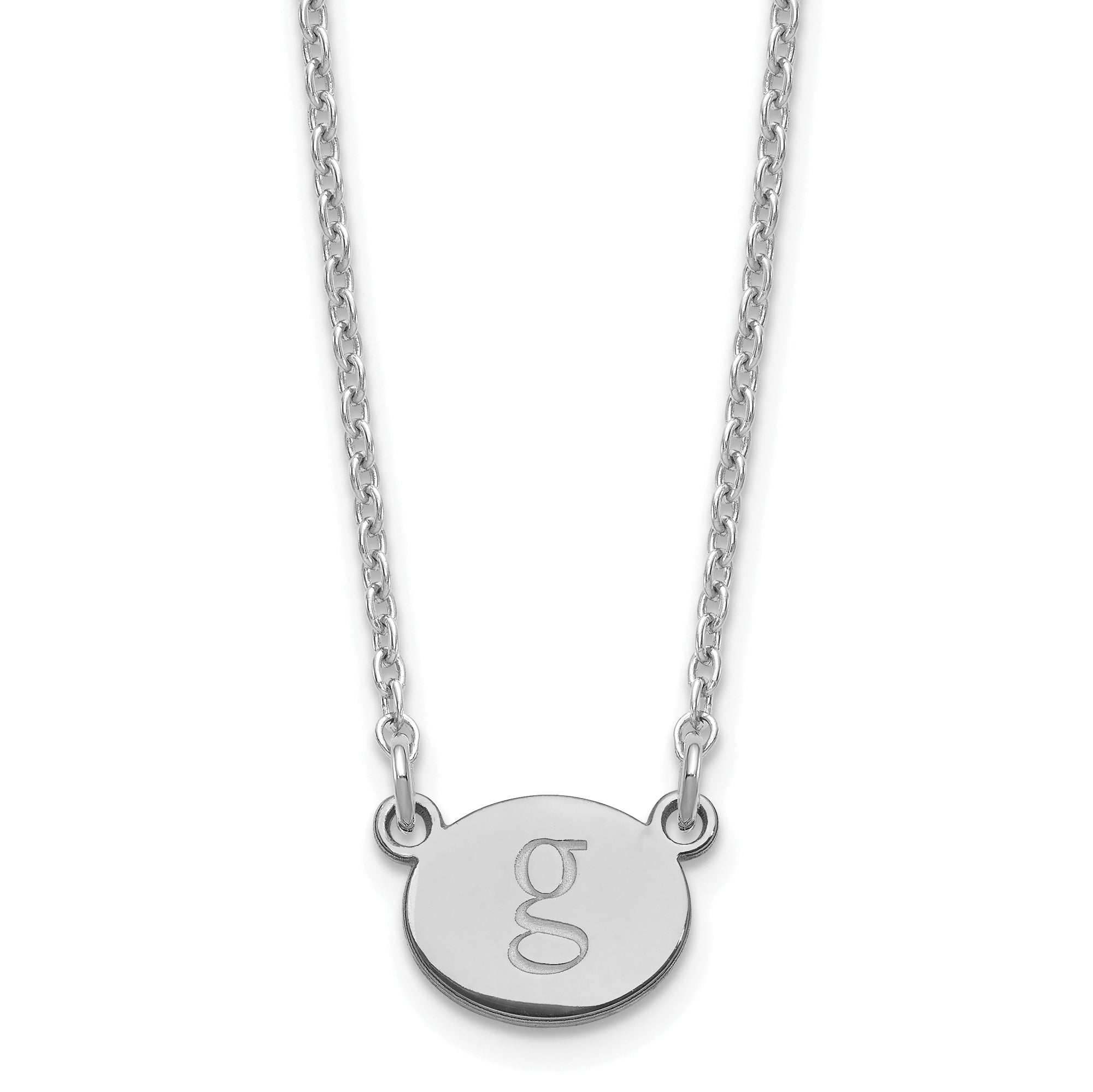 Sterling Silver Silver/Rhodium Plated Oval Initial Necklace