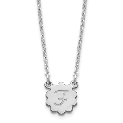 Sterling Silver Silver/Rhodium Plated Initial Flower Necklace