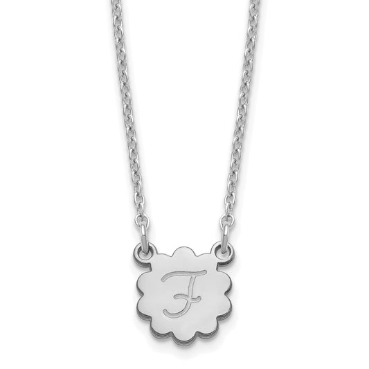 Sterling Silver Silver/Rhodium Plated Initial Flower Necklace