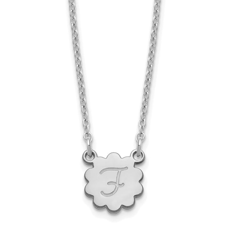 Sterling Silver Silver/Rhodium Plated Initial Flower Necklace