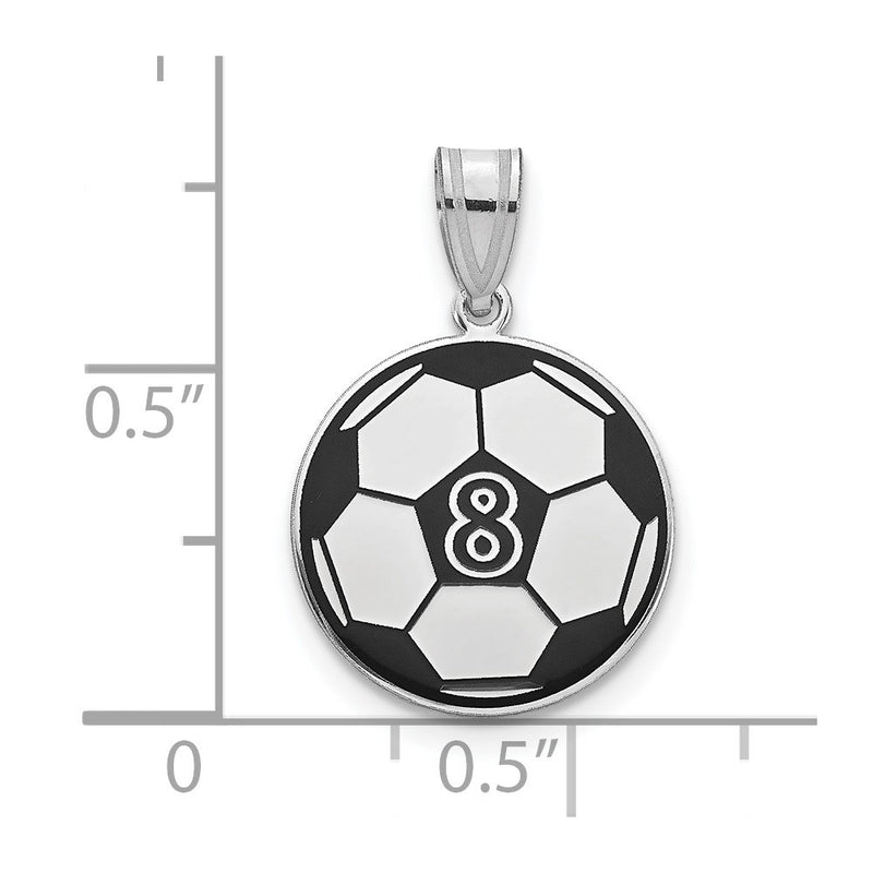Sterling Silver Silver/Rhodium Plated Personalized Soccer Ball Epoxy Pendant