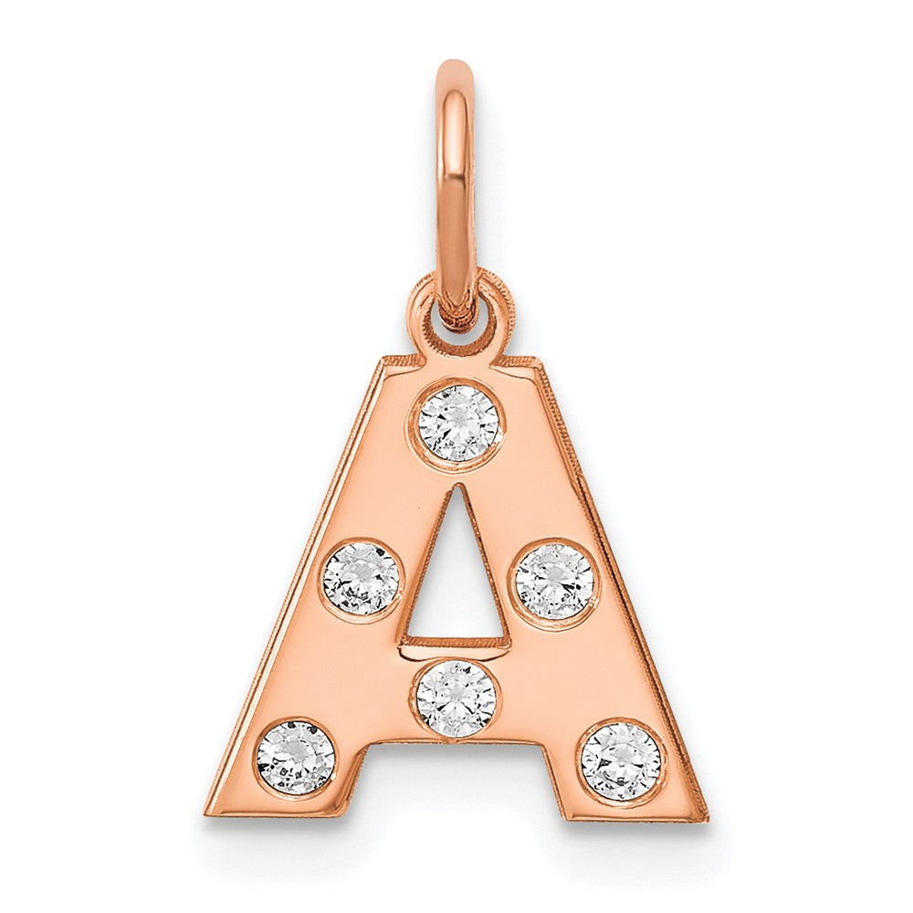 Rose Plated Sterling Silver/Rose Initial With Diamonds Charm