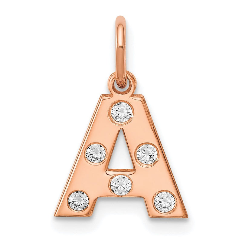 Rose Plated Sterling Silver/Rose Initial With Diamonds Charm