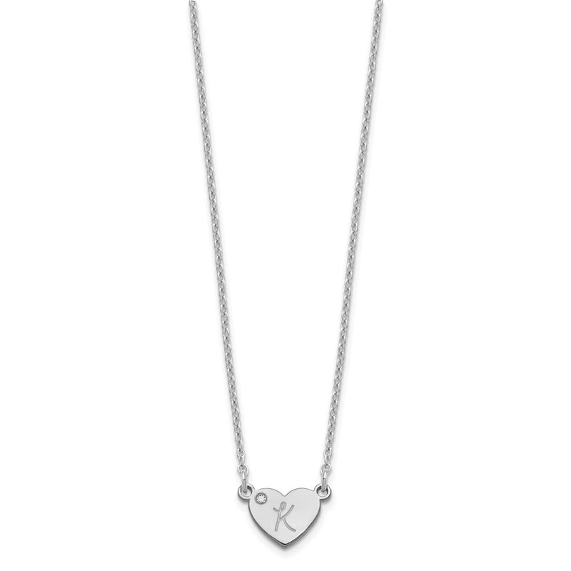 Sterling Silver Silver/Rhodium Plated Initial Heart With Diamond Necklace