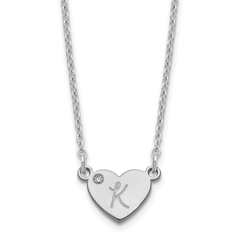 Sterling Silver Silver/Rhodium Plated Initial Heart With Diamond Necklace