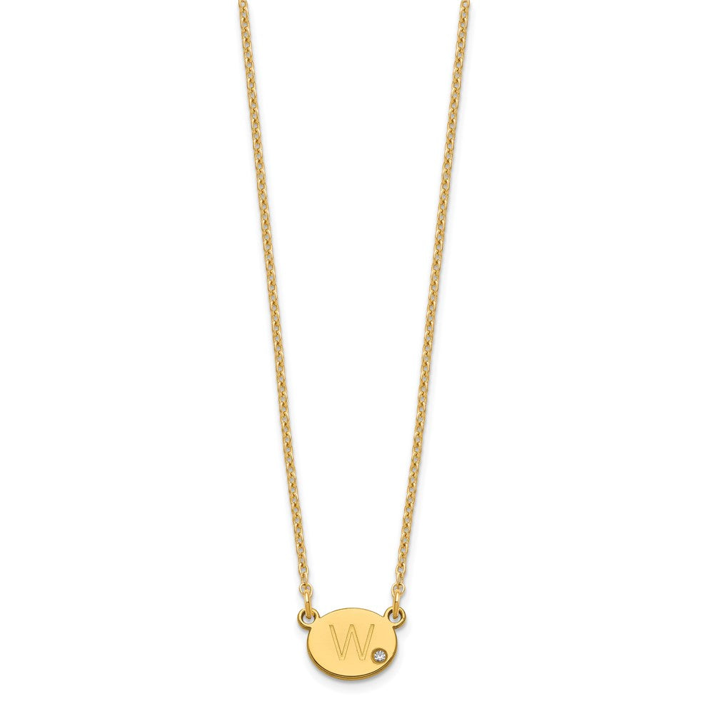 Gold Plated Sterling Silver/Gold Oval Initial With Diamond Necklace