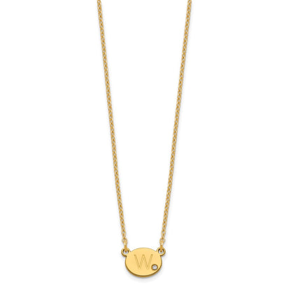 Gold Plated Sterling Silver/Gold Oval Initial With Diamond Necklace