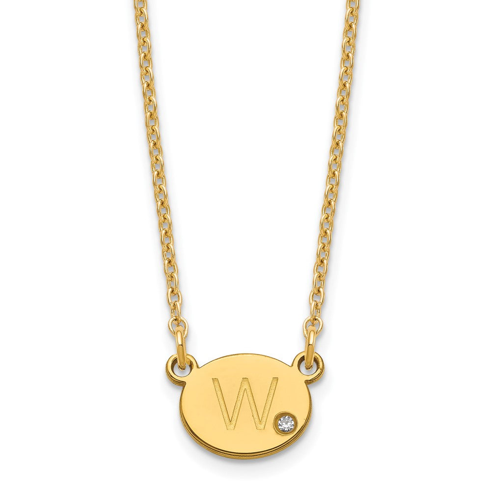 Gold Plated Sterling Silver/Gold Oval Initial With Diamond Necklace