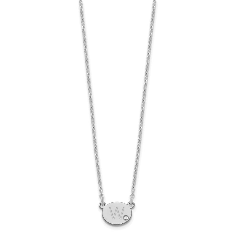 Sterling Silver Silver/Rhodium Plated Oval Initial With Diamond Necklace