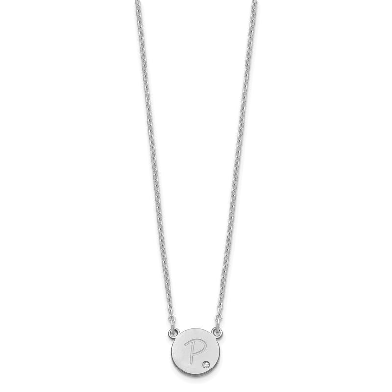 Sterling Silver Rhodium Plated Round Initial With Diamond Necklace