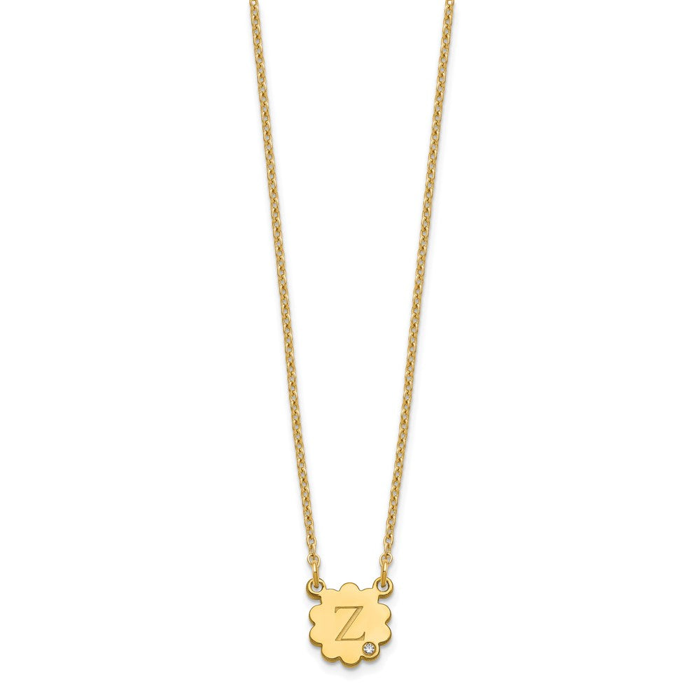 Gold Plated Sterling Silver/Gold Initial Flower With Diamond Necklace