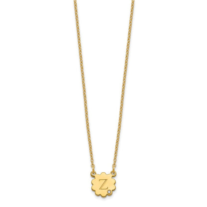 Gold Plated Sterling Silver/Gold Initial Flower With Diamond Necklace