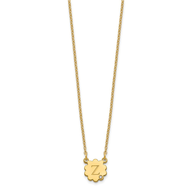 Gold Plated Sterling Silver/Gold Initial Flower With Diamond Necklace