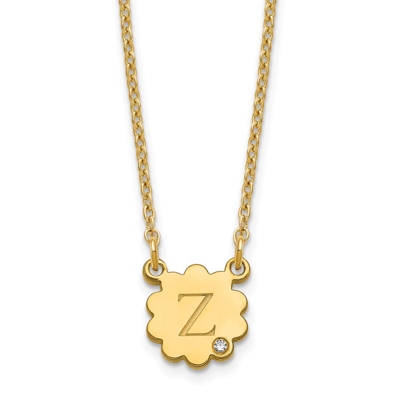 Gold Plated Sterling Silver/Gold Initial Flower With Diamond Necklace