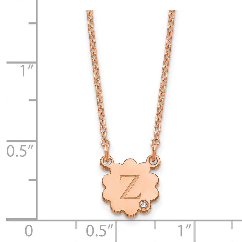 Rose Plated Sterling Silver/Rose Initial Flower With Diamond Necklace