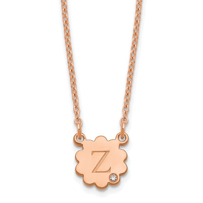 Rose Plated Sterling Silver/Rose Initial Flower With Diamond Necklace