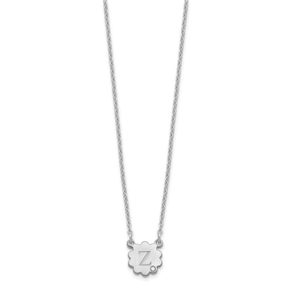 Sterling Silver Silver/Rhodium Plated Initial Flower With Diamond Necklace
