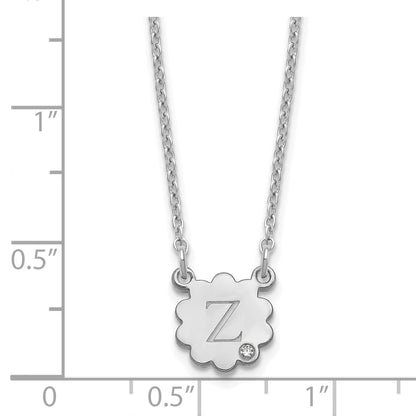 Sterling Silver Silver/Rhodium Plated Initial Flower With Diamond Necklace