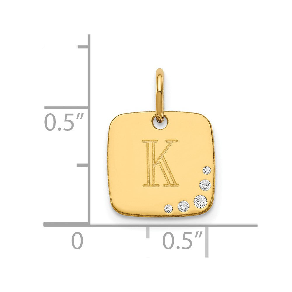 14K Yellow Gold Cushion Initial With Diamond Charm