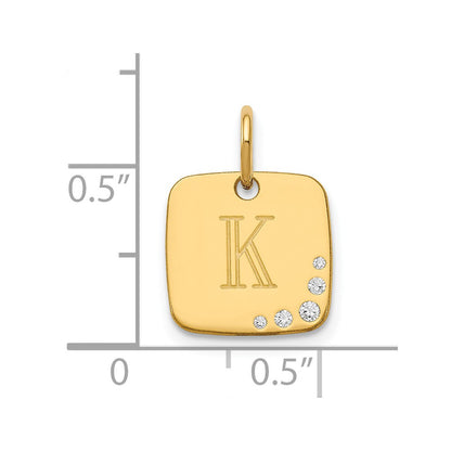 14K Yellow Gold Cushion Initial With Diamond Charm