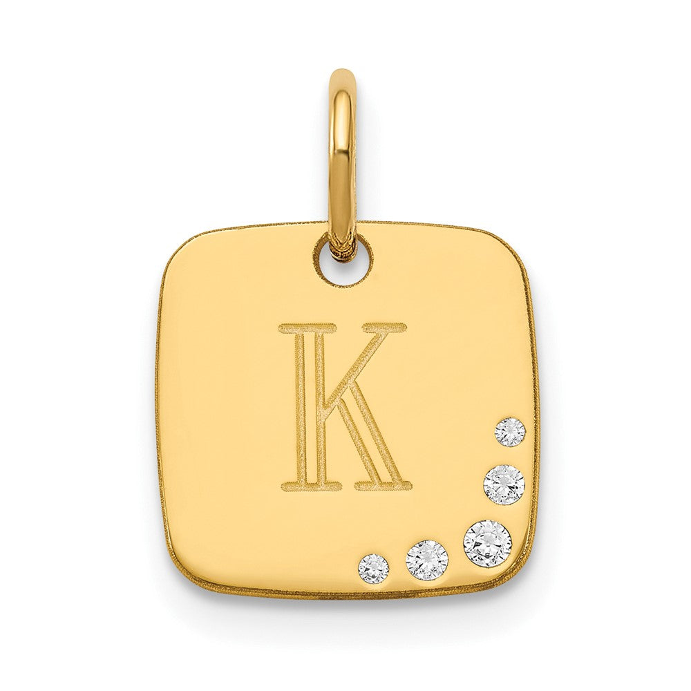 14K Yellow Gold Cushion Initial With Diamond Charm