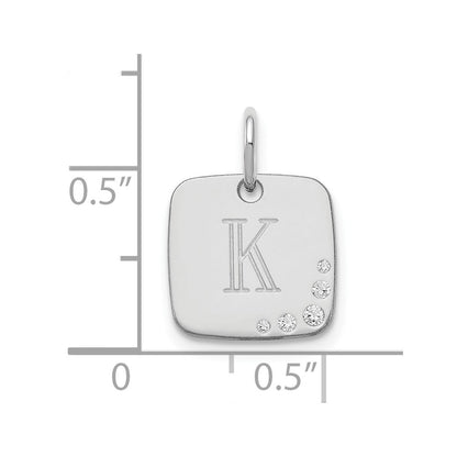 14K White Gold Cushion Initial With Diamond Charm
