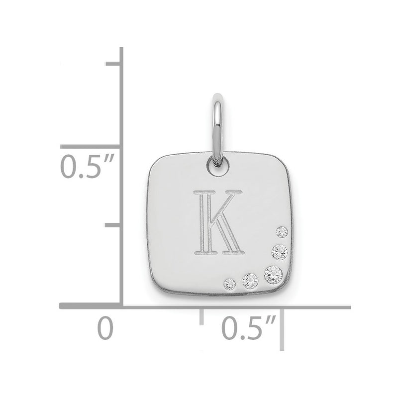 14K White Gold Cushion Initial With Diamond Charm