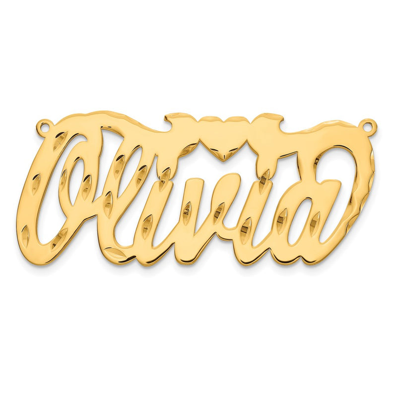14K Yellow Gold Diamond Cut Heart Name Plate