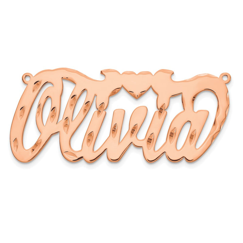 14K Rose Gold Diamond Cut Heart Name Plate