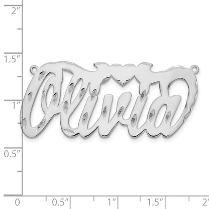 Sterling Silver Silver/Rhodium Plated Diamond Cut Heart Name Plate