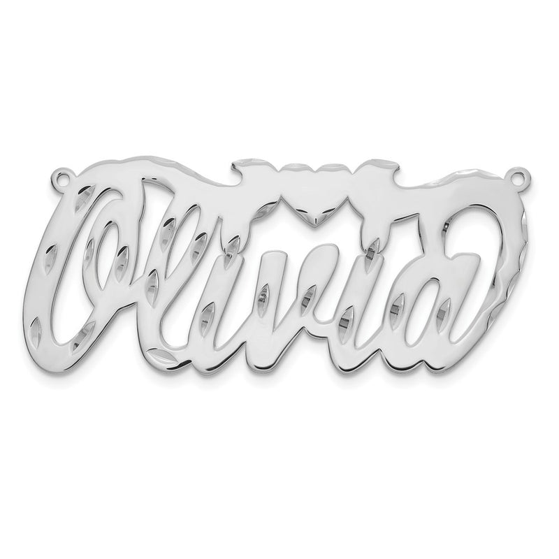 14K White Gold Diamond Cut Heart Name Plate