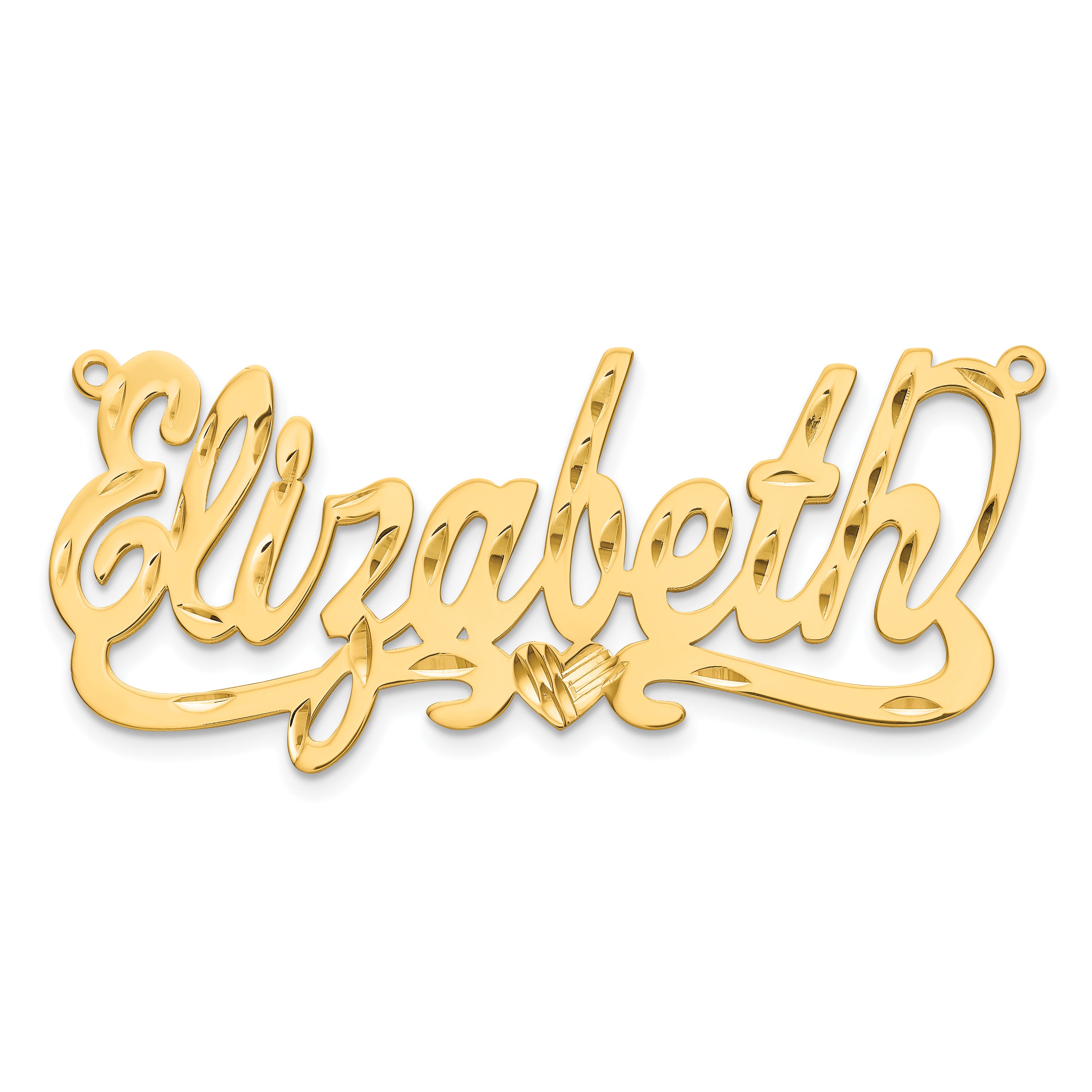 Gold Plated Sterling Silver/Gold Diamond Cut Heart Name Plate