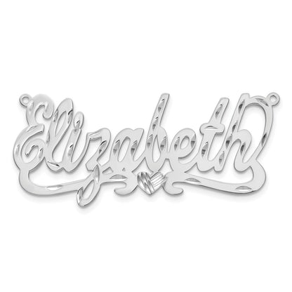 Sterling Silver Silver/Rhodium Plated Diamond Cut Heart Name Plate