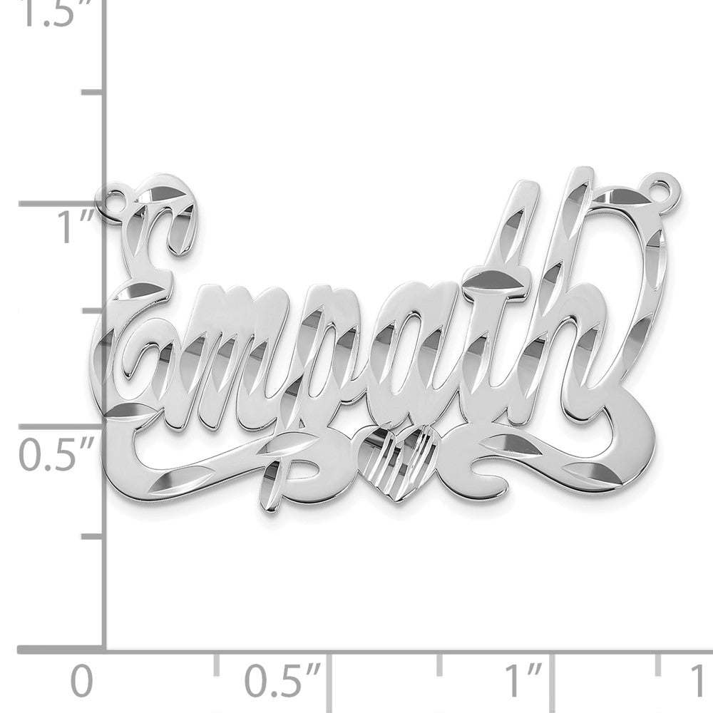 Sterling Silver Silver/Rhodium Plated Diamond Cut Heart Name Plate