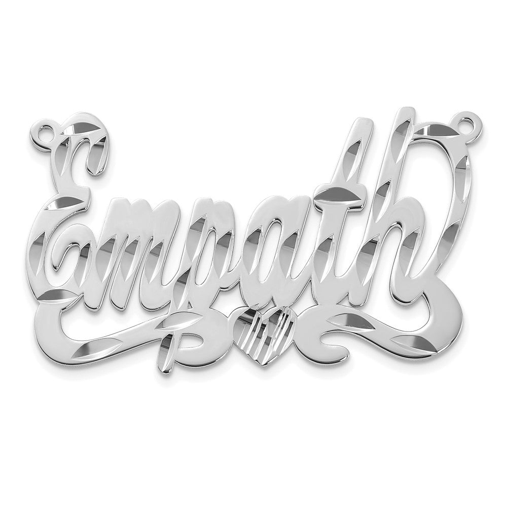 14K White Gold Diamond Cut Heart Name Plate